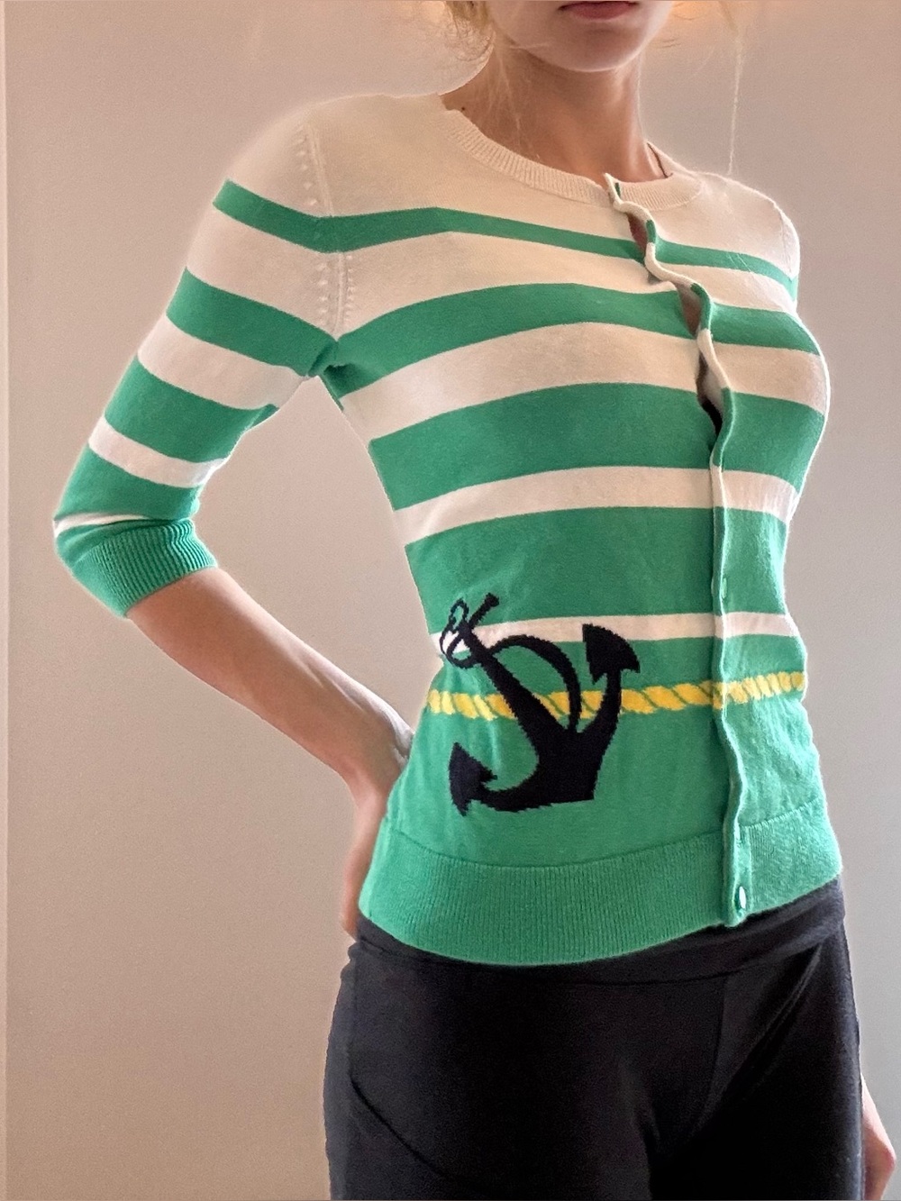 Talbots Petites Nautical Green Cardigan